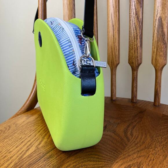 OBag Moon Bag Avocado Green Blue Floral Removable Insert Black Crossbody Strap - Picture 4 of 16